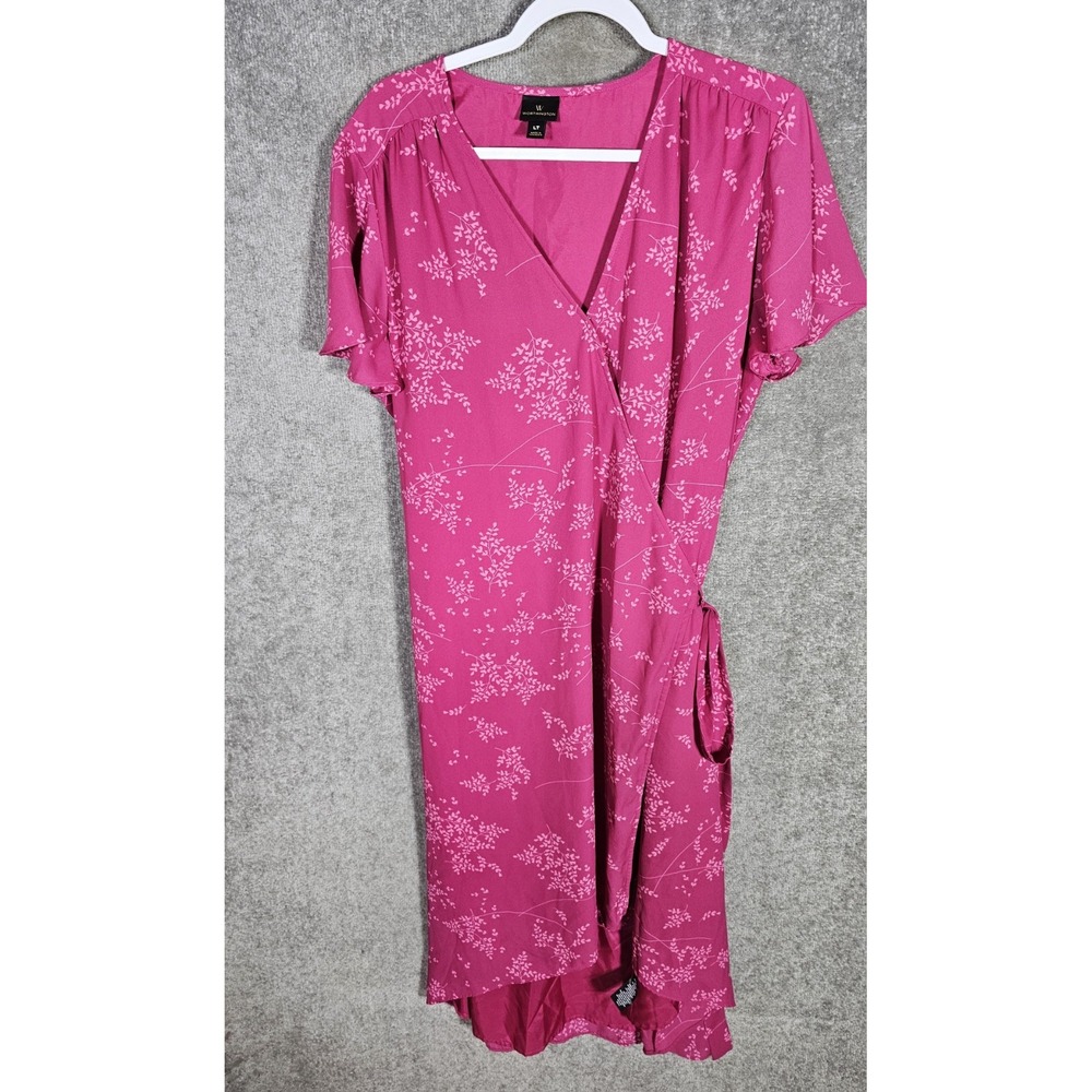 Worthington Midi Wrap Dress Womens Size‎ LT Pink Floral Pockets Cottagecore Chic